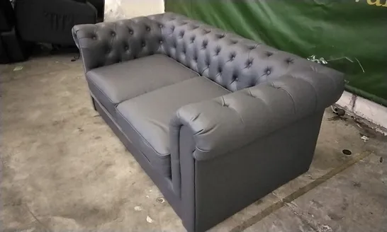 DESIGNER DARK GREY LEATHER CHESTERFIELD STYLE 2 SEATER SOFA