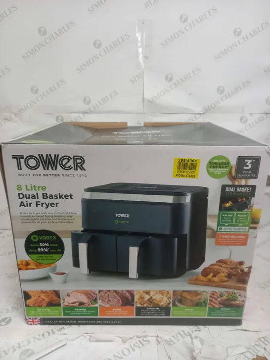 BOXED TOWER 8 LITRE DUAL BASKET AIR FRYER