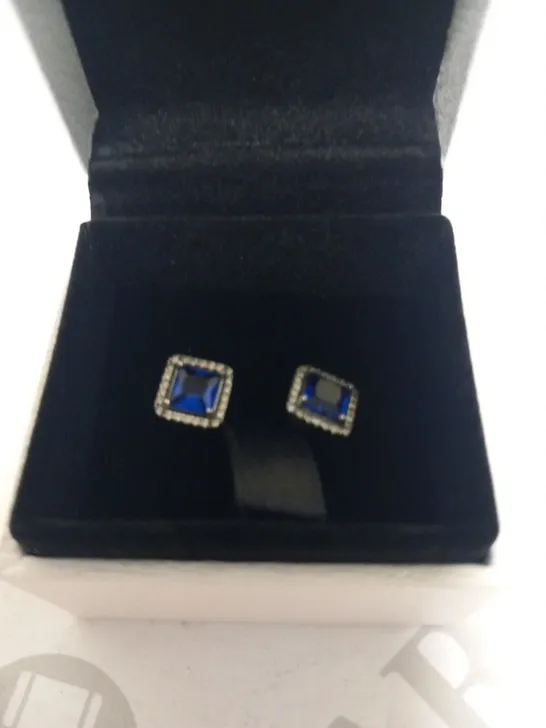 BOXED PANDORA BLUE SQUARE SPARKLE HALO STUD EARRINGS