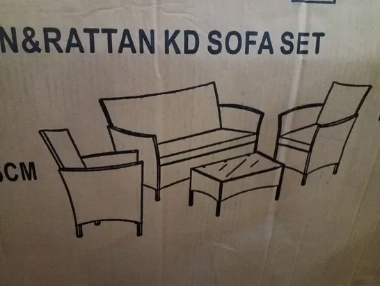 BOXED RATTAN SOFA SET - BLACK