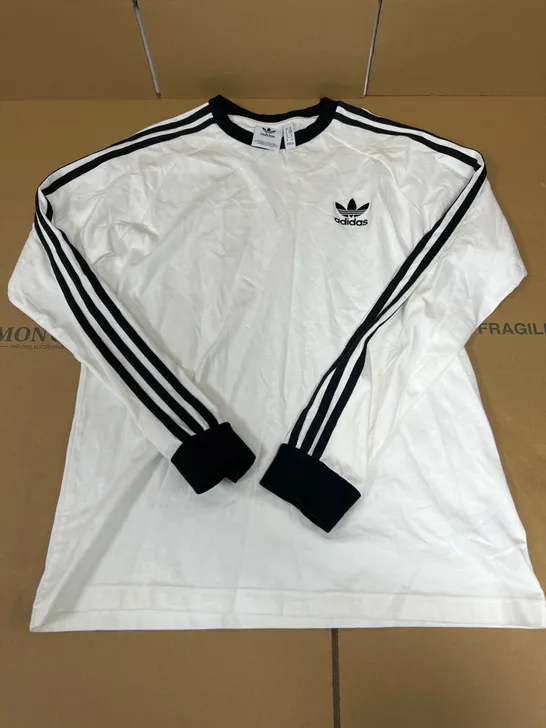 ADIDAS LONG SLEEVED ORIGINAL 3 STRIPE TEE IN WHITE SIZE MEDIUM