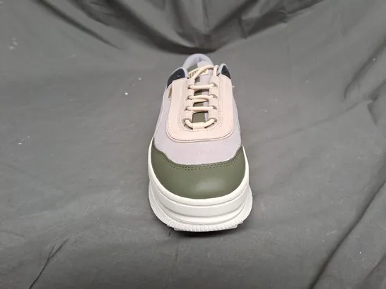 BOXED PAIR OF PUMA PLATFORM SNEAKERS IN GREY/GREEN/STONE SIZE 6