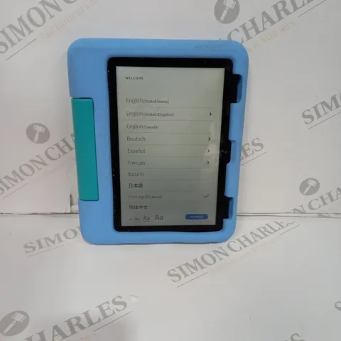 AMAZON FIRE TABLET MODEL R2SP8T WITH BLUE CHILD SAFE CASE