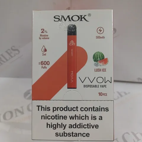 SEALED SMOK VVOW 10-PACK OF DISPOSABLE VAPES - LUSH ICE