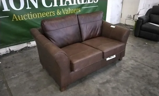 QUALITY BRITISH DESIGNER TAN LEATHER 2 SEATER SOFA