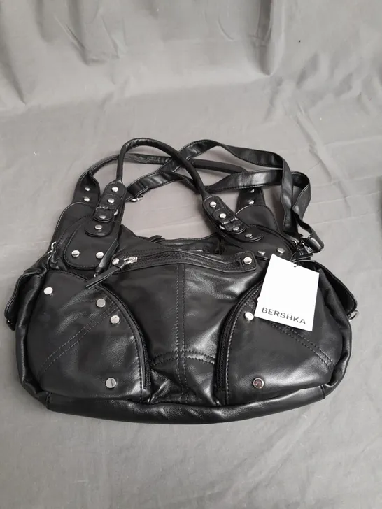 BERSHKA BLACK METAL BUTTON HAND BAG 