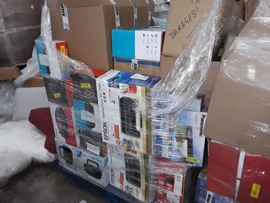 PALLET OF ASSORTED ELECTRONICS TO INCLUDE POLAROID HDMI DVD PLAYER, EPSON ET-2710 ECOTANK PRINTER AND POLAROID SOUND BAR WITH SUBWOOFER 
