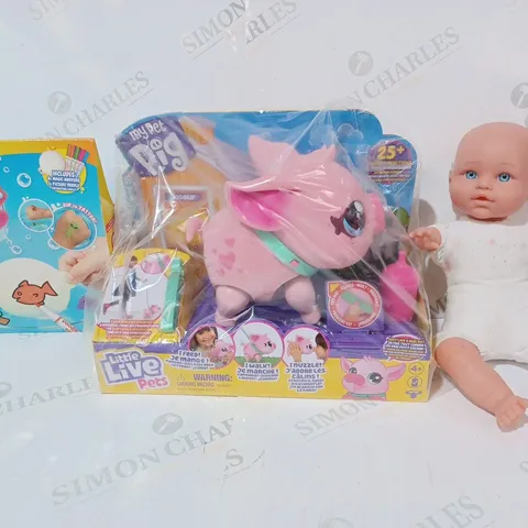 BOX OF APPROXIMATELY 8 ASSORTED TOYS AND GAMES TO INCLUDE BABY DOLL, MY PET PIG, DOODLE N' DIP, ETC