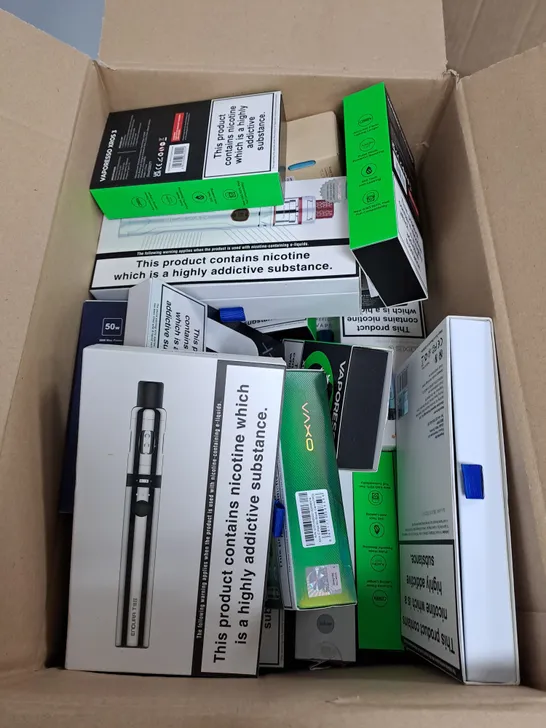 BOX OF APPROXIMATELY 15 ASSORTED E-CIGARATTES TO INCLUDE VAPEROSSO , ASPIRE, INNOKIN ETC.