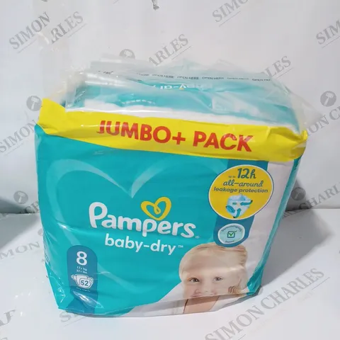 PAMPERS BABY-DRY SIZE 8, 52 NAPPIES, 17KG+, JUMBO+ PACK