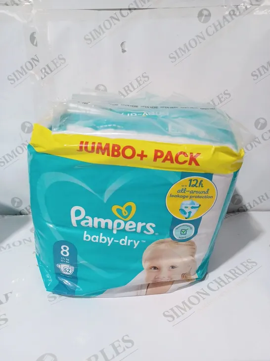 PAMPERS BABY-DRY SIZE 8, 52 NAPPIES, 17KG+, JUMBO+ PACK