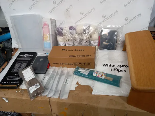 BOX OF ASSORTED ITEMS TO INCLUDE: SHWOER CADDY, EMS FOOT MASSAGER, 