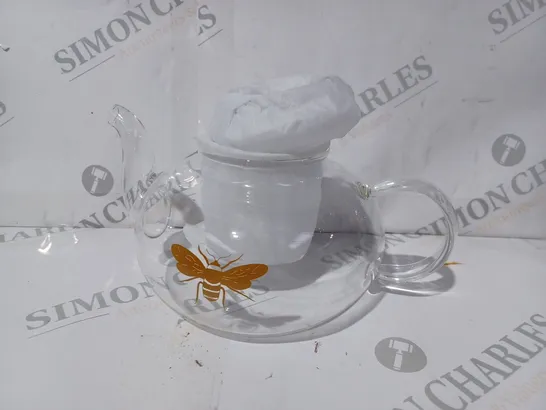 BOXED GLASS TEAPOT W. BEE DESIGN