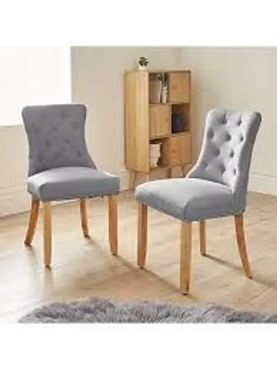 WARWICK CHENILLE PAIR OF STANDARD DINING CHAIR - GREY/OAK EFFECT - COLLECTION ONLY