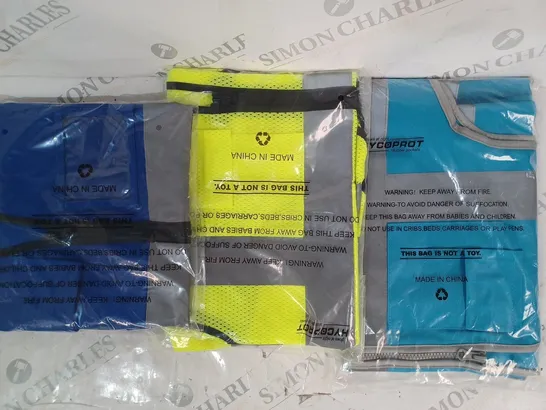 APPROXIMATELY 5 ASSORTED HI-VIS SAFETY VESTS IN VARIOUS COLOURS AND SIZES