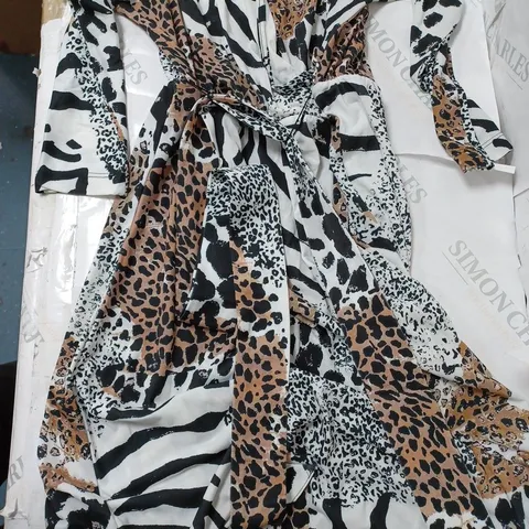 APPROXIMATELY 5 CLOTHING INCLUDING: SLEEVLESS FUR JACKETS BY FRANK USHER, BLACK SLEEVELESS SHIRT, AND ANIMAL PRINT MAXI DRESS (ALL OF DIFFERENT SIZES AND COLOURS)