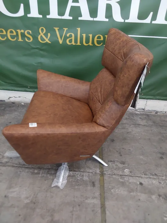 QUALITY BRITISH DESIGNER G PLAN JACOB SWIVEL CHAIR VINTAGE TOBACCO LEATHER 