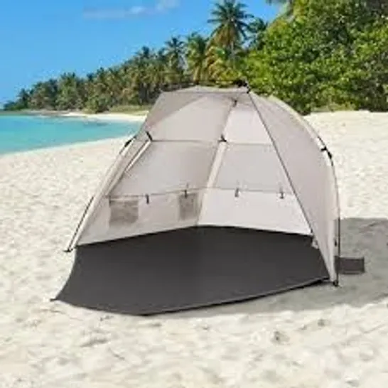 BOXED OUTSUNNY BEACH TENT FOR 1-2 PERSON POP-UP DESIGN WITH 3 MESH WINDOWS & CARRYING BAG - CREAM