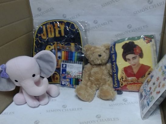 LOT OF APPROXIMATELY 10 ASSORTED TOY & GAME ITEMS, TO INCLUDE JCB BACKPACK, STAEDTLER PEN SET, PLUSH TOYS, ETC
