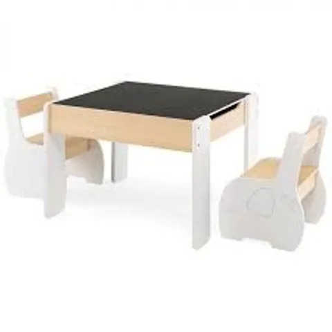 BOXED COSTWAY KIDS TABLE AND CHAIR SET WITH REMOVABLE CHALKBOARD STORAGE, 3 PCS FURNITURE SET FOR BOYS AND GIRLS - WHITE