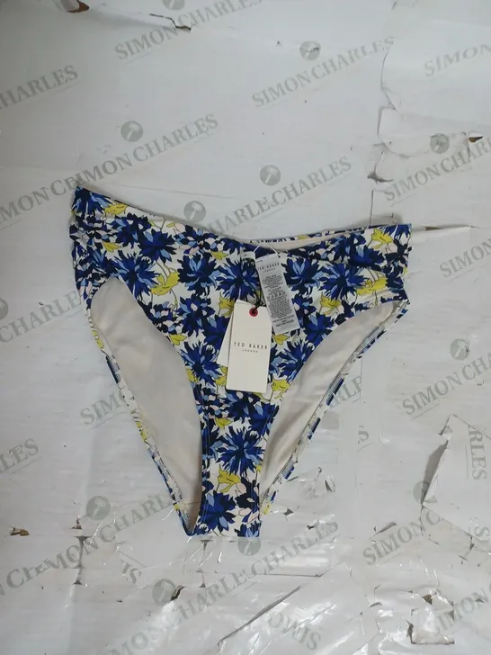 TED BAKER HIGH WAIST BIKINI BOTTOM WITH CROSS FRONT IN BLUE FLORALSIZE L (4)