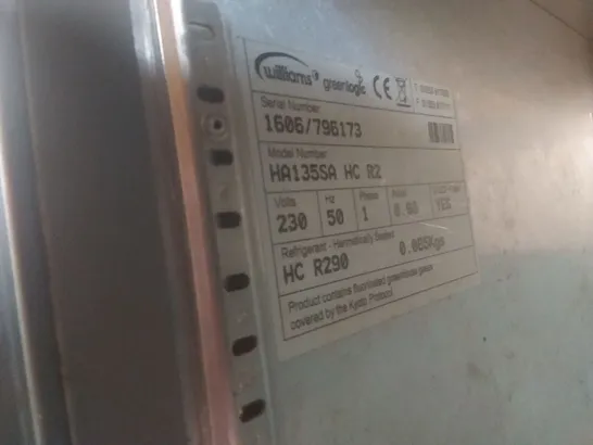 WILLIAMS HA135SA HC R2 UNDER COUNTER COMMERCIAL FRIDGE