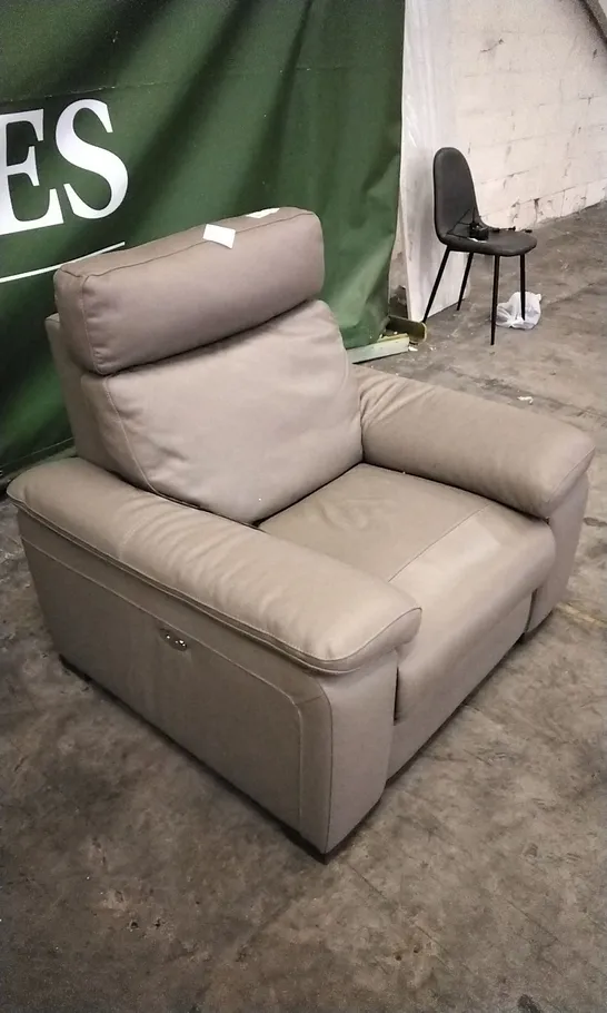 QUALITY ITALIAN DESIGNER TAUPE LEATHER POWER RECLINER ARMCHAIR