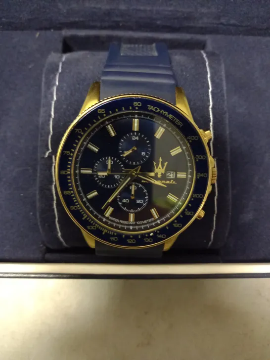 BOXED MASERATI 44mm CHRONOGRAPH BLUE DIAL WATCH