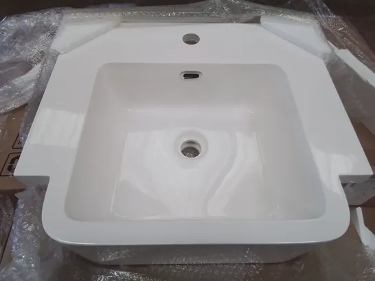 BOXED AS NEW VELDEAU ARNO 500MM SEMI RECESSED CAST BASIN IN WHITE - 590X520X240MM