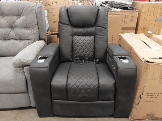 DESIGNER LEATHER ELECTRIC RECLINER CHAIR WITH CUP HOLDERS AND PHONE CHARGER PORTS IN BLACK