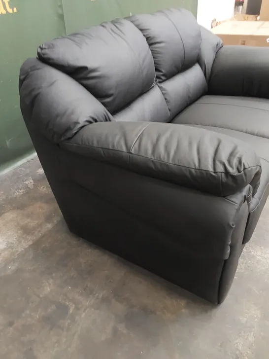 DESIGNER 2 SEATER BLACK LEATHER UPHOLSTERED SOFA