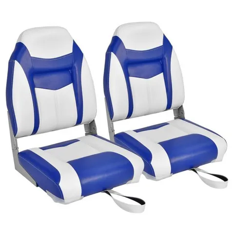 BOXED COSTWAY 2 PACK HIGH BACK FOLDING BOAT SEATS WITH SPONGE CUSHION & FLEXIBLE HINGES - BLUE