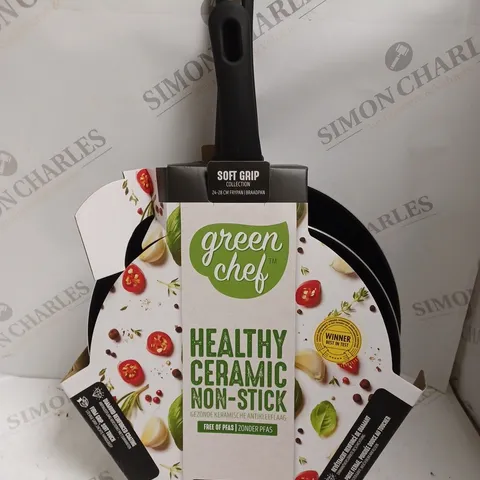 GREENCHEF HEALTHY CERAMIC NON STICK COOKING PANS - 24-28CM SOFT GRIP