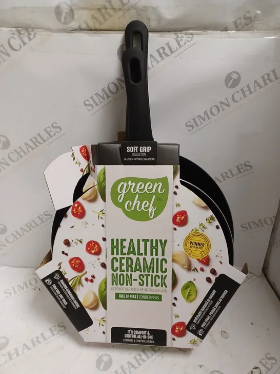 GREENCHEF HEALTHY CERAMIC NON STICK COOKING PANS - 24-28CM SOFT GRIP