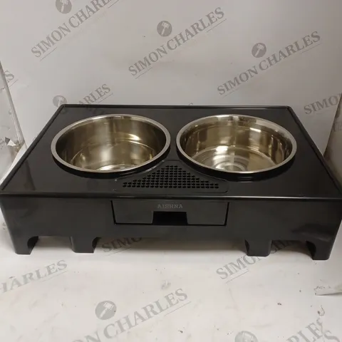 BOXED DUAL DOG BOWL WITH STAND IN BLACK 