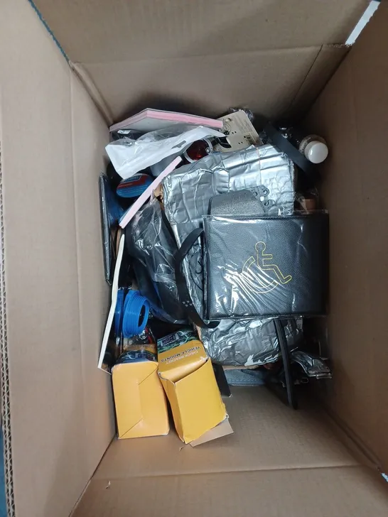 BOX OF ASSORTED CAR ITEMS TO INCLUDE - GREASE - SIDE MIRROR - LED BLUE BULBS / COLLECTION ONLY 