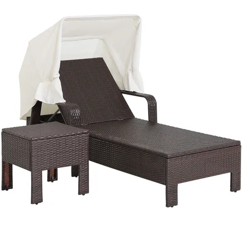 BOXED COSTWAY OUTDOOR CHAISE LOUNGE CHAIR AND TABLE SET WITH ADJUSTABLE BACKREST (1 BOX)