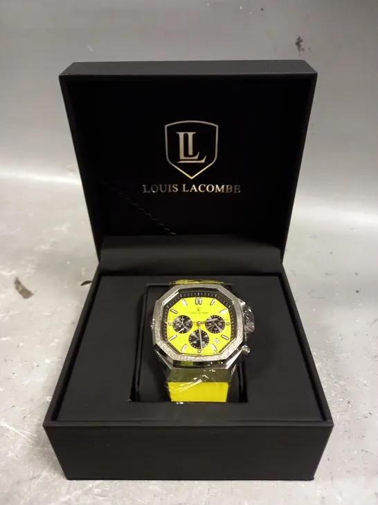 MENS LOUIS LACOMBE CHRONOGRAPH WATCH YELLOW DIAL & RUBBER STRAP