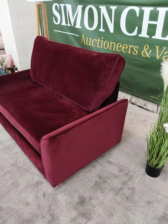 THE EDINGTON LOVE SEAT SOFA BED UPHOLSTERED IN BORDEAUX FABRIC