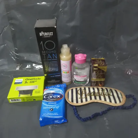 APPROXIMATELY 20 ASSORTED COSMETIC PRODUCTS TO INCLUDE GARNIER MICELLAR WATER, BPERFECT SELF TAN AND CAREX WIPES ETC