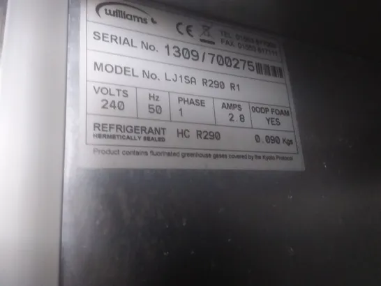 WILLIAMS LJ1SA R290 R1 UPRIGHT FREEZER - L740 X W820 X H1960MM