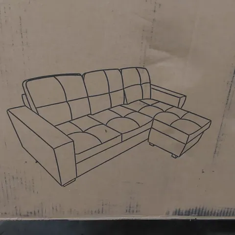 BOXED RIO FABRIC L SHAPE CORNER SOFA PIECE IN PLUSH SLATE GREY (INCOMPLETE, BOX 1 OF 2 ONLY)