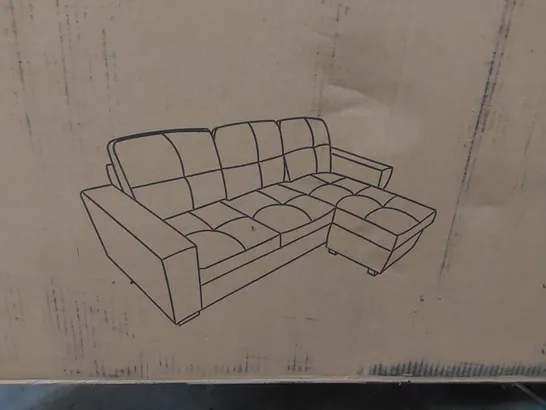 BOXED RIO FABRIC L SHAPE CORNER SOFA PIECE IN PLUSH SLATE GREY (INCOMPLETE, BOX 1 OF 2 ONLY)