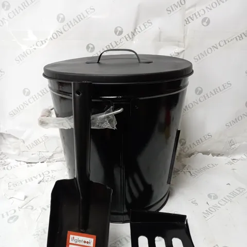MEDIUM BOXED STEEL BIN WITH SHOVEL AND OTHER ACCESSORIES 