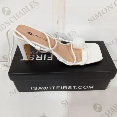 BOXED PAIR OF I WAS IT FIRST WHITE HIGH HEELS SIZE 5