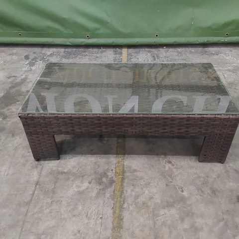 DESIGNER SMALL CHOCOLATE MIX RATTAN COFFEE TABLE WITH GLASS TOP
