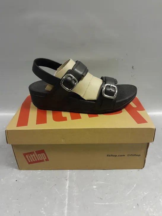 BOXED PAIR OF FITFLOP LULU ADJUSTABLE LEATHER BLACK-STRAP SANDALS - 4.5