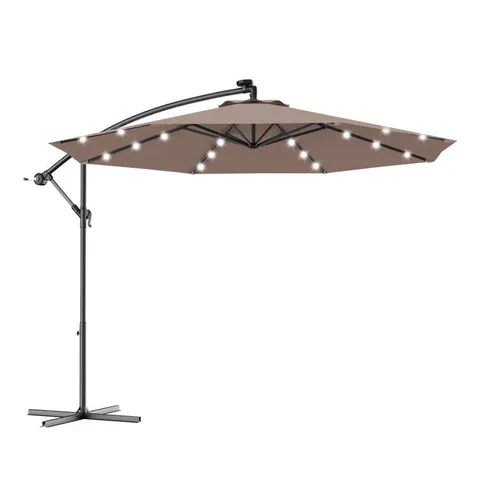 BOXED COSTWAY 10 FEET PATIO SOLAR UMBRELLA WITH CRANK AND LED LIGHTS TAN