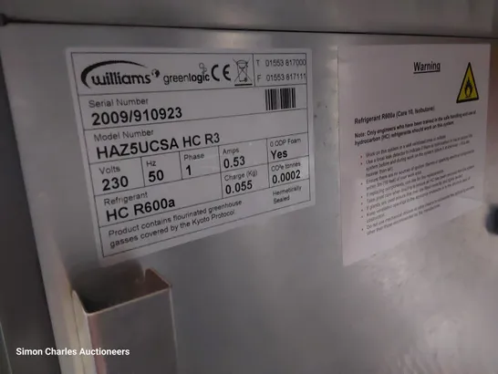 WILLIAMS UNDERCOUNTER FRIDGE HAZ5UCSA HC R3