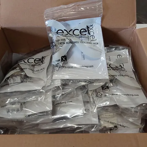 BOX OF APPROXIMATELY 100x BAGGED EXCEL CAT5e SCREENED TOOLLESS JACKS